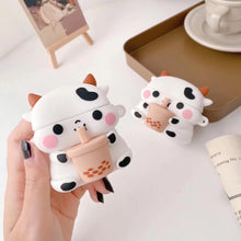 Load image into Gallery viewer, Cute Boba Cow Cartoon AirPods Case - Adorable Silicone Protective Cover with Keychain.
