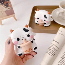 Load image into Gallery viewer, Cute Boba Cow Cartoon AirPods Case - Adorable Silicone Protective Cover with Keychain.
