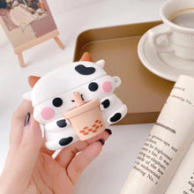 Load image into Gallery viewer, Cute Boba Cow Cartoon AirPods Case - Adorable Silicone Protective Cover with Keychain.
