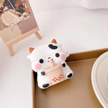 Load image into Gallery viewer, Cute Boba Cow Cartoon AirPods Case - Adorable Silicone Protective Cover with Keychain.
