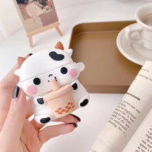 Load image into Gallery viewer, Cute Boba Cow Cartoon AirPods Case - Adorable Silicone Protective Cover with Keychain.
