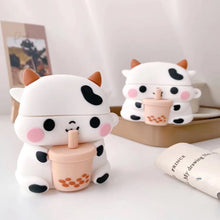 Load image into Gallery viewer, Cute Boba Cow Cartoon AirPods Case - Adorable Silicone Protective Cover with Keychain.
