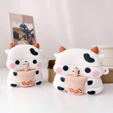 Load image into Gallery viewer, Cute Boba Cow Cartoon AirPods Case - Adorable Silicone Protective Cover with Keychain.
