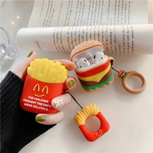 Load image into Gallery viewer, Cute Hamburger &amp; Chips AirPods Case - Fun and Playful Silicone Protective Cover with Keychain
